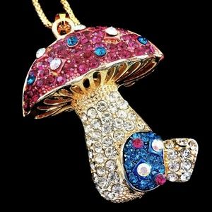 3D Mushroom Rhinestones Pendant NWT-